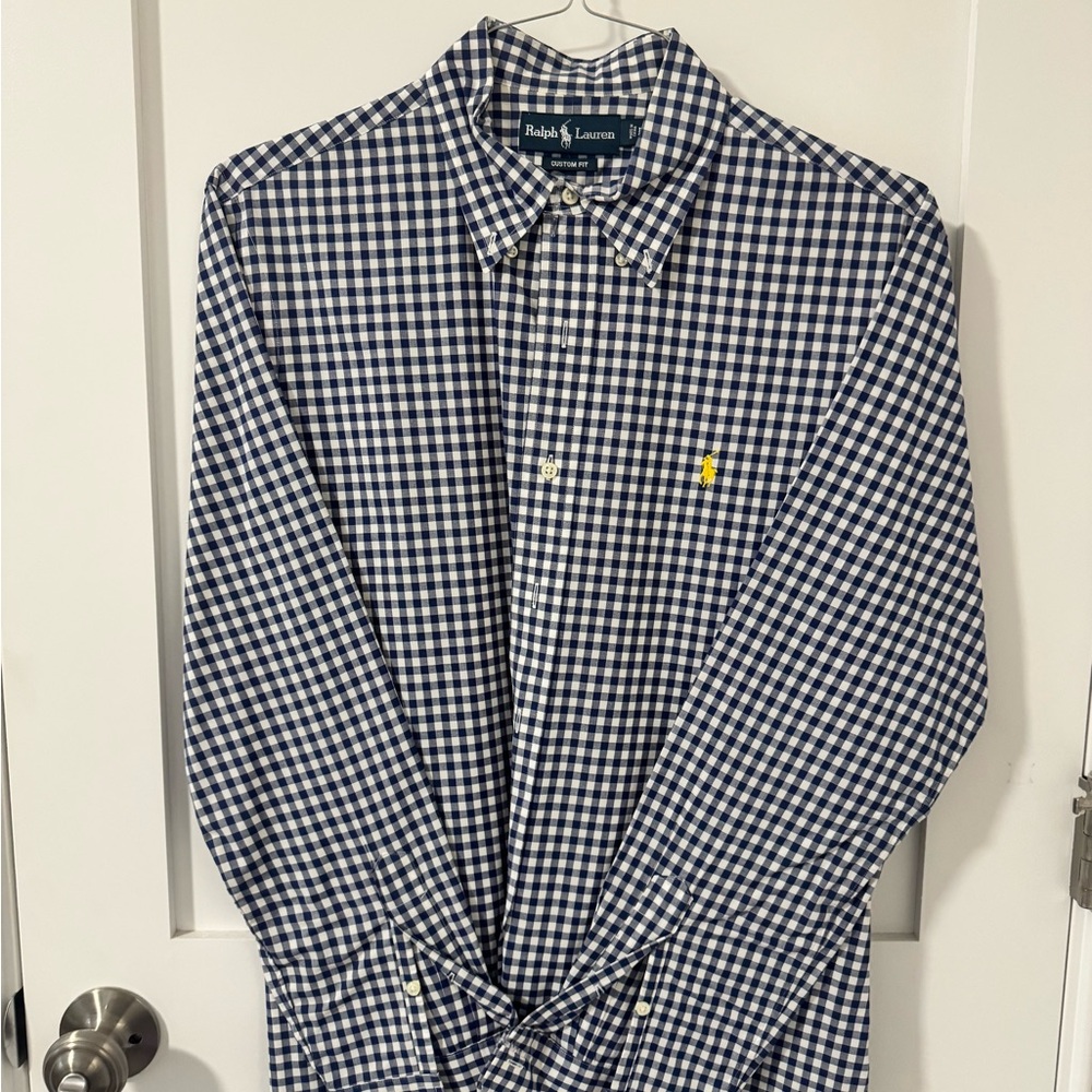 Ralph Lauren Men's Navy and White Gingham Shirt